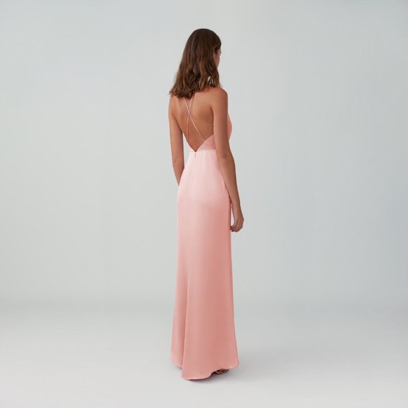 pale peach draped side slit gown from Fame and Partners, never worn, NWT - Picture 4 of 8